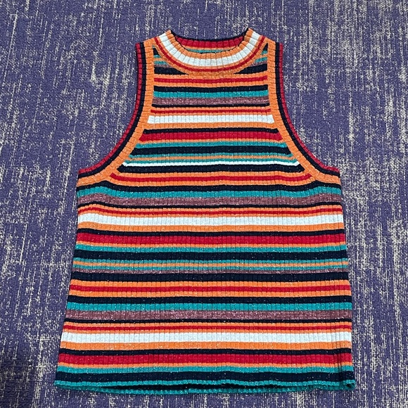 Zara Knit - high neck striped shiny crop top - Picture 1 of 6